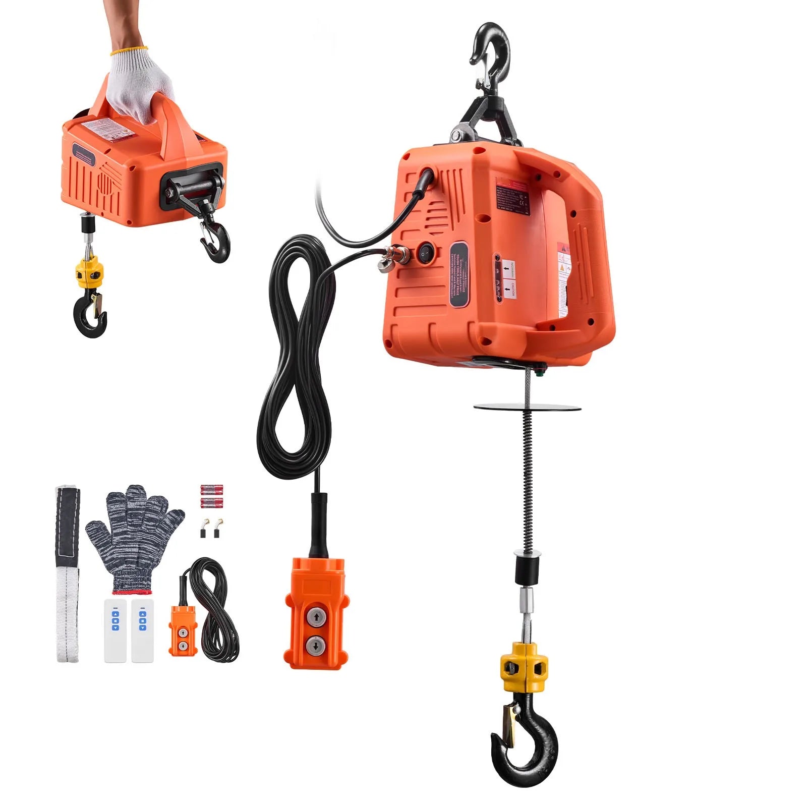 SucceBuy 1550Lbs 3-in-1 Electric Hoist Winch 1500W Portable Power Winch Crane 25 ft Lifting Height for Factory Warehouss Garage