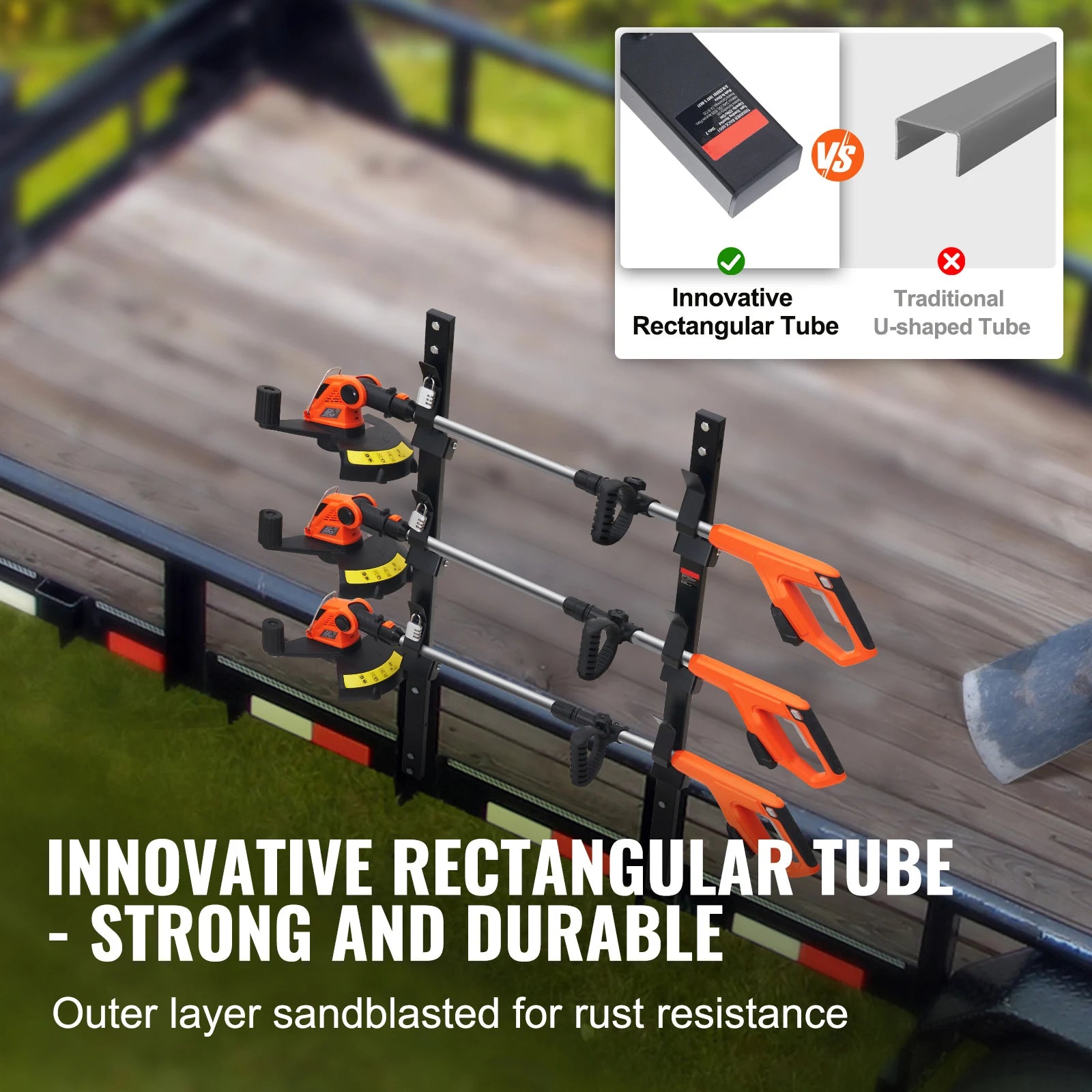 3-Place Weed Trimmer Rack with Lock Wall or Trailer Mount