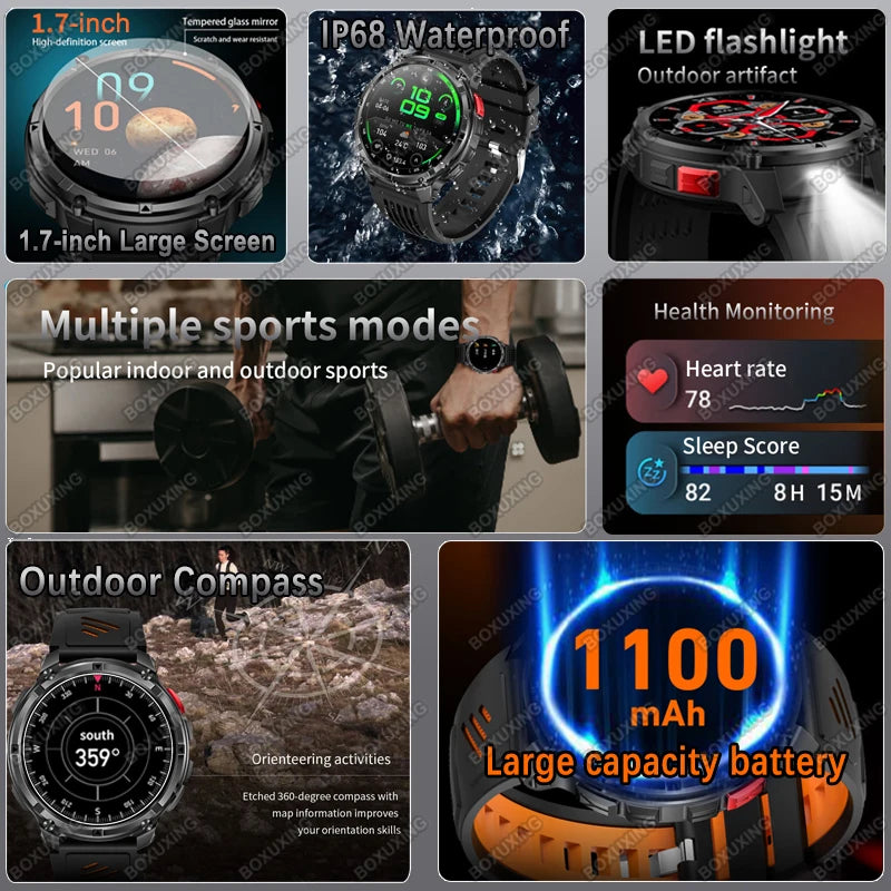 Smartwatch con chiamata Bluetooth all'aperto con bussola e GPS collegato al telefono