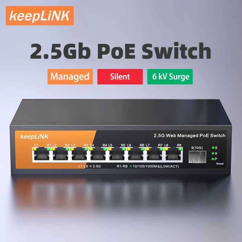 KeepLink 9-Port Multi-Gigabit Managed Switch with 8-2.5Gbps PoE and 1-10Gb SFP+ Uplink 