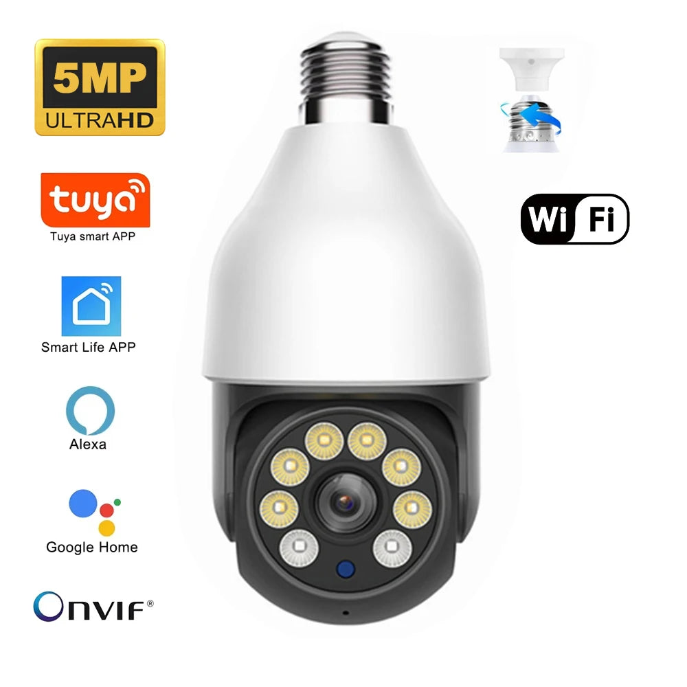 5MP E27 WiFi PTZ Bulb Security Camera