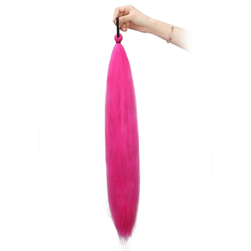 26Inch Synthetic Ponytail Extension with Elastic Tie Hair Band Long Yaki Straight Colored Braiding Ponytail Ombre Colors 