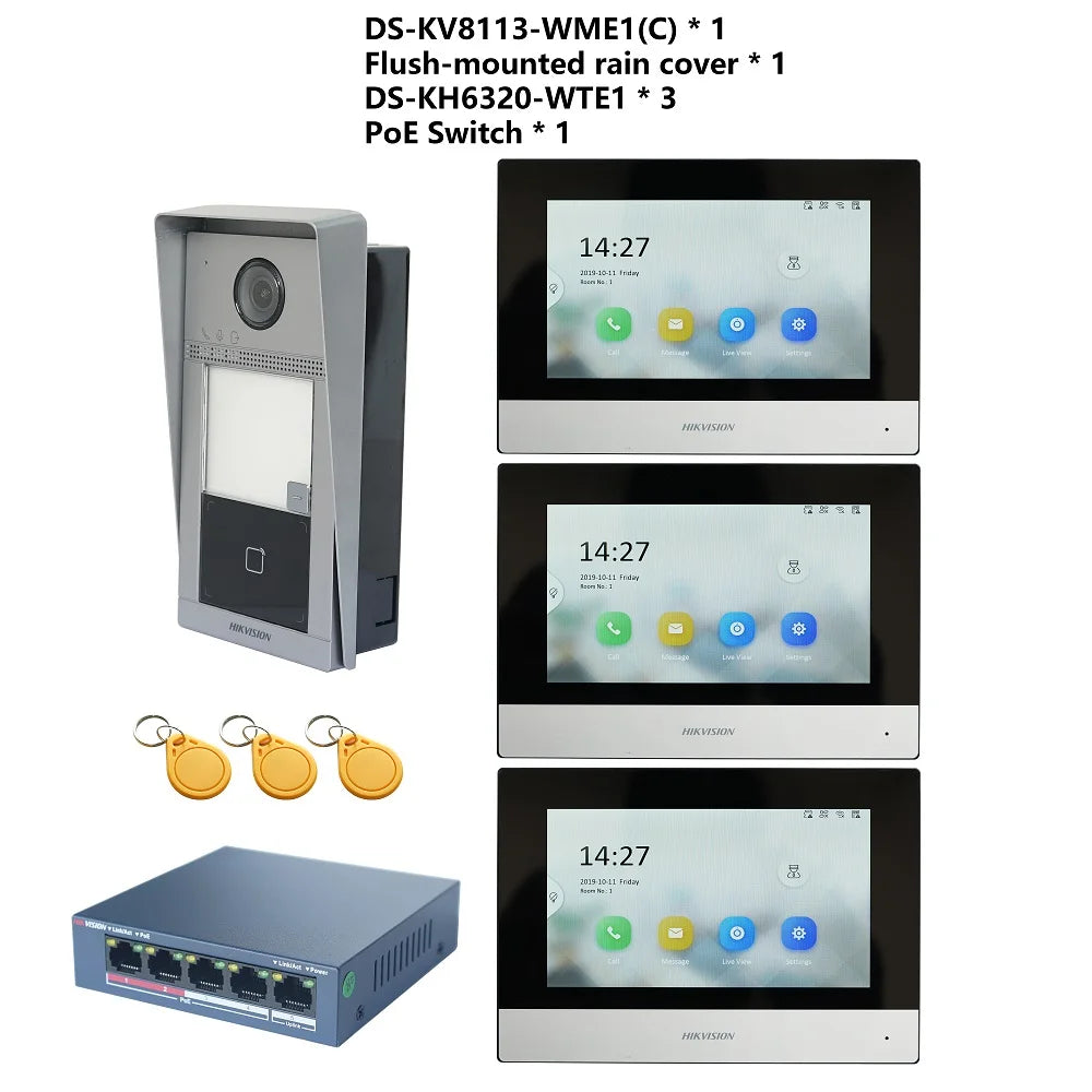 HIKVISION Original Multi-language 802.3af POE Video intercom KIT,include DS-KV8113-WME1(C) & DS-KH6320-WTE1 & PoE Switch Spy-shop.com