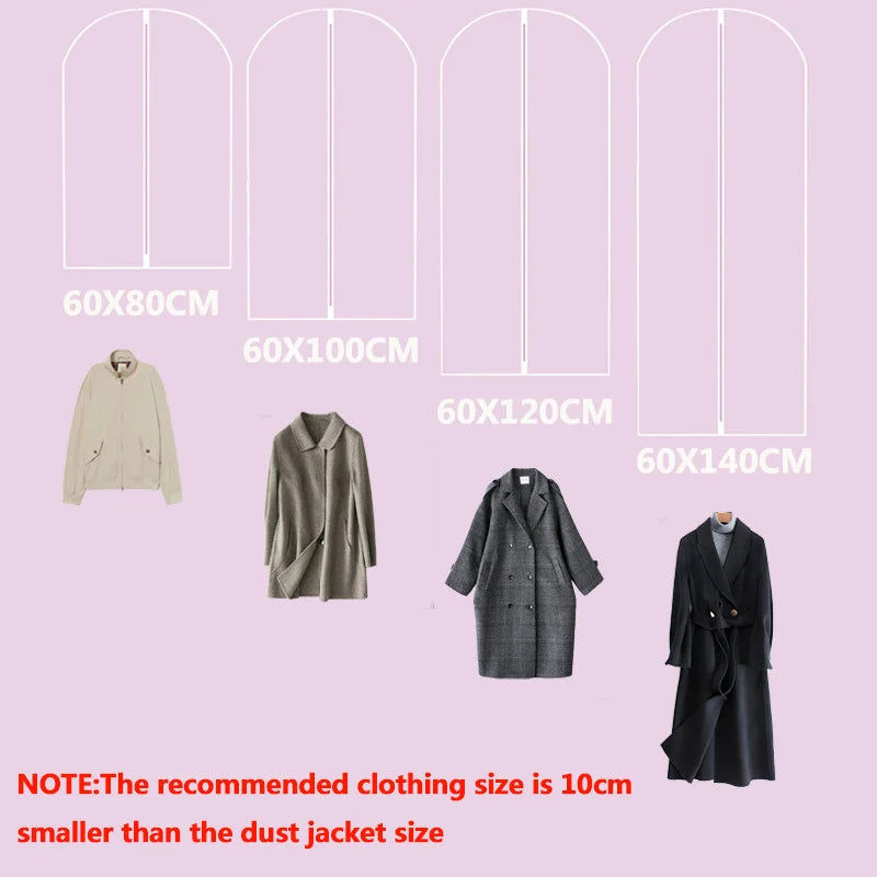 Clothes Hanging Dust Cover Wedding Dress Cover Suit Coat Storage Bag Transparent Fully Enclosed Clothes Cover With Zipper 