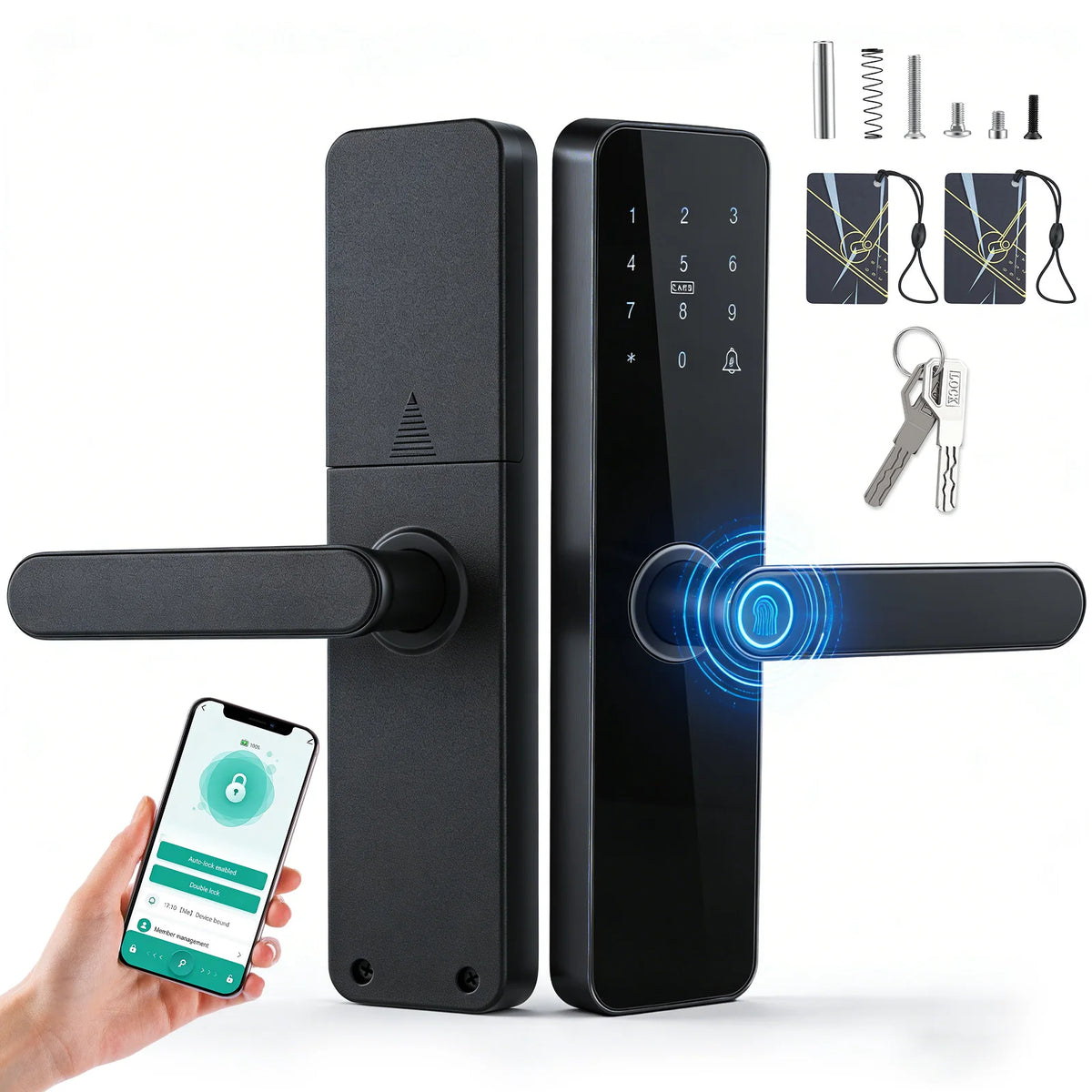 New Smart Door Lock With WIFI Compatible Tuya APP Digital Electronic Lock Smart Home Wooden Door Lock Fingerprint With Key, swipe card