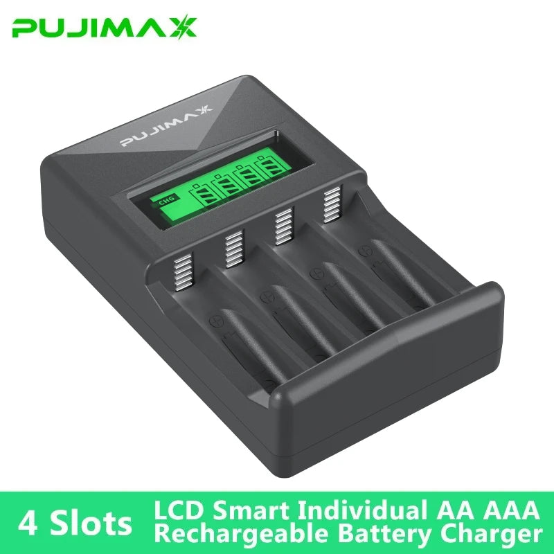 PUJIAMX AA/AAA Rechargeable Battery Charger LCD Display Portable Adapter USB Cable TypeC Batteries Interface Fast Charging Tool 