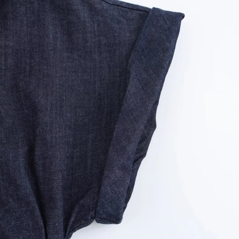 ETJ 2025  Spring New 1975 series denim MIDI dress with lapel side zipper fashion wrinkle waist slim elegant dress 