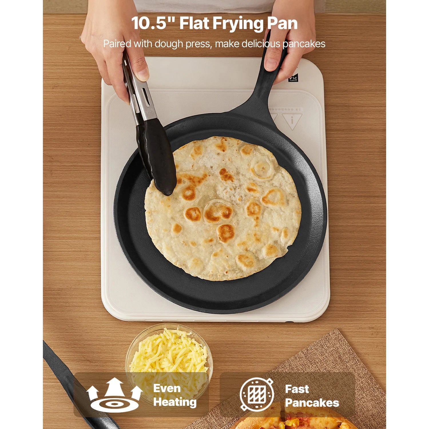 10,5" Tava ve Kolay Tutma Saplı 8 İnç Dökme Demir Tortilla Presi
