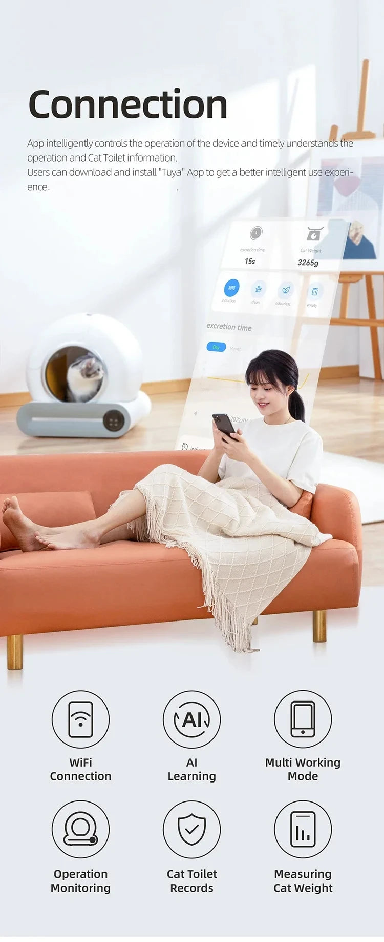 Розумний автоматичний лоток для котячого туалету з керуванням через додаток