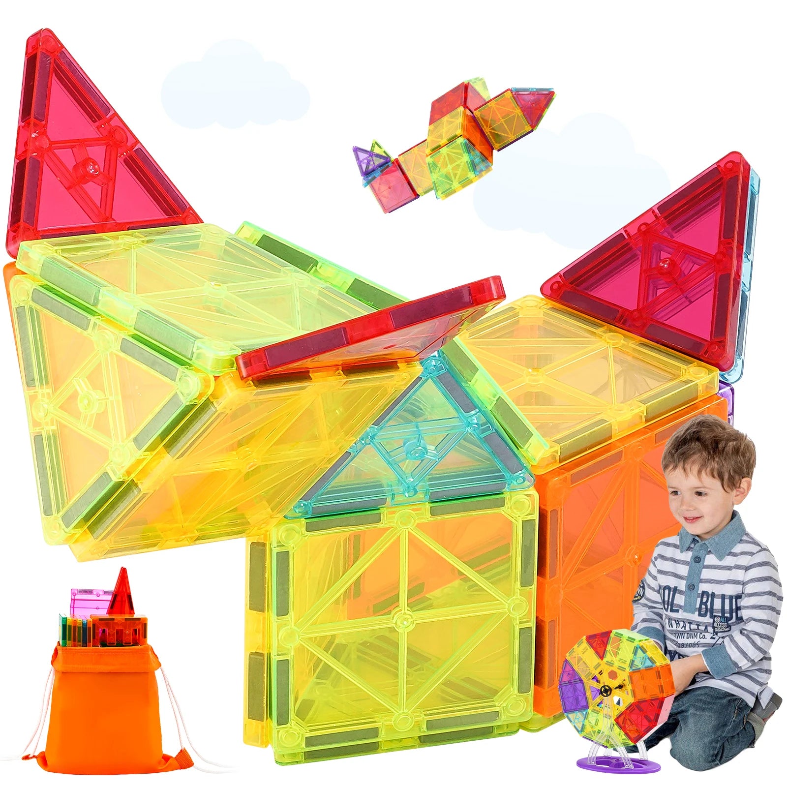 180PCS Magnetic Building Tiles Set with Storage Bag for Kids