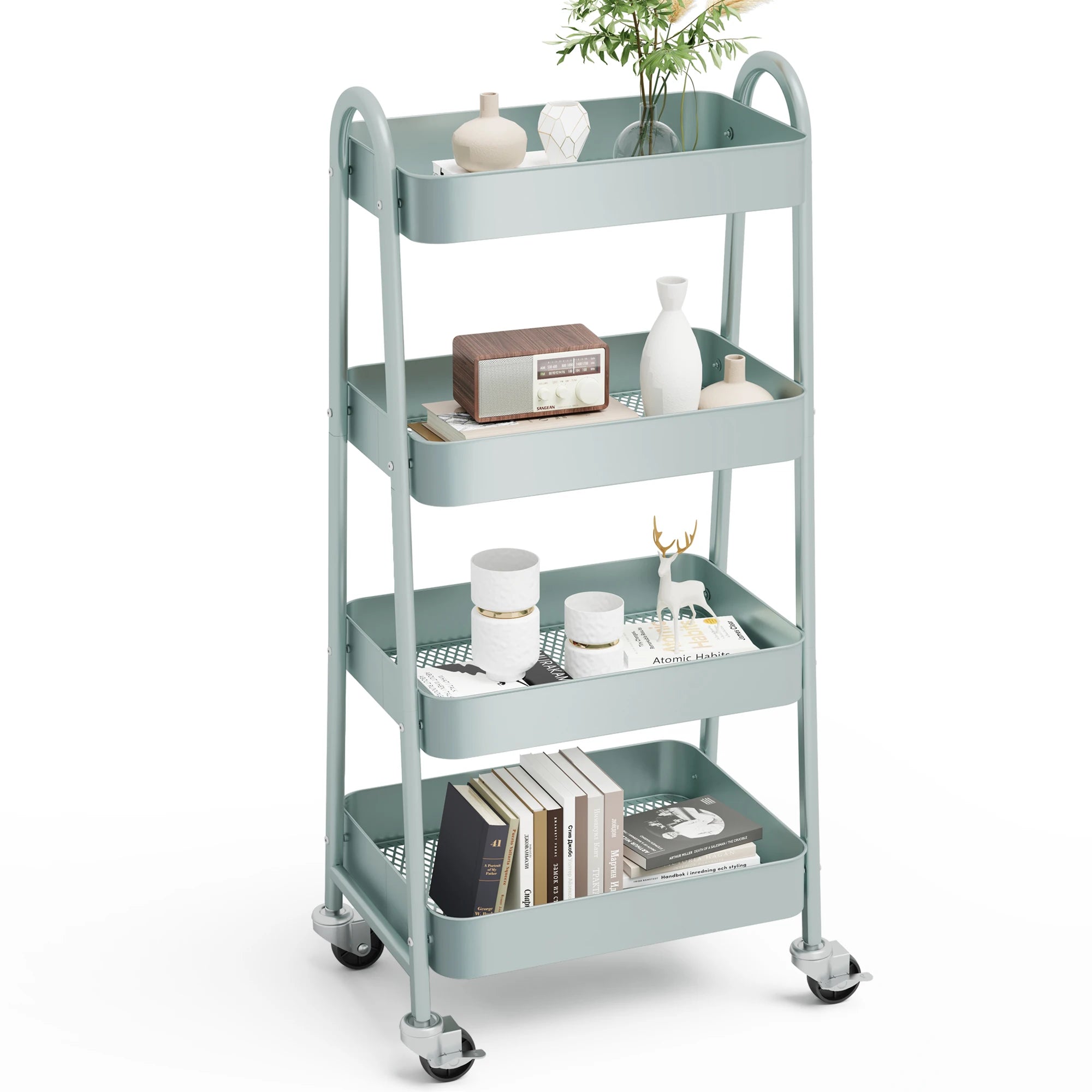 4-Tier Rolling Storage Cart with Lockable Wheels for Narrow Spaces
