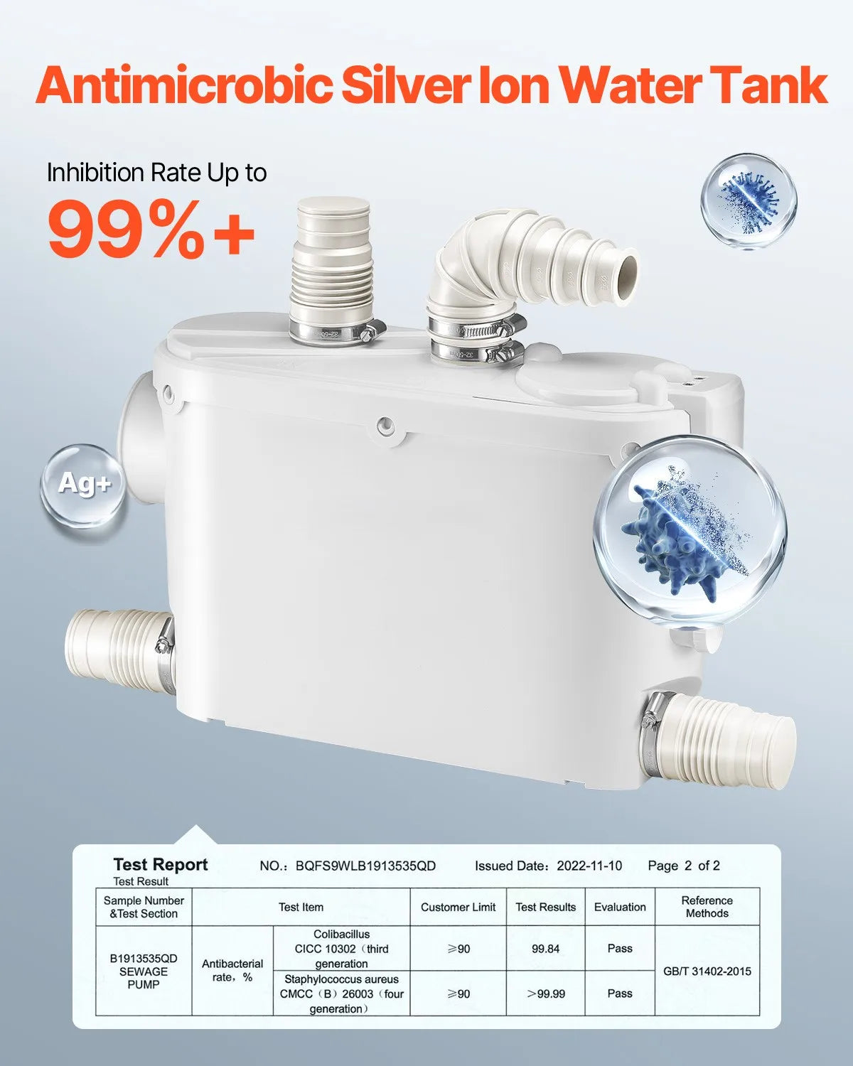 SucceBuy makeratorska pumpa 500 W, pretok 29 GPM, višina 26 ft / 8 m, stenska WC pumpa, 4 priklopi za vodo, odpadne vode, naprava za iztiskanje skozi steno