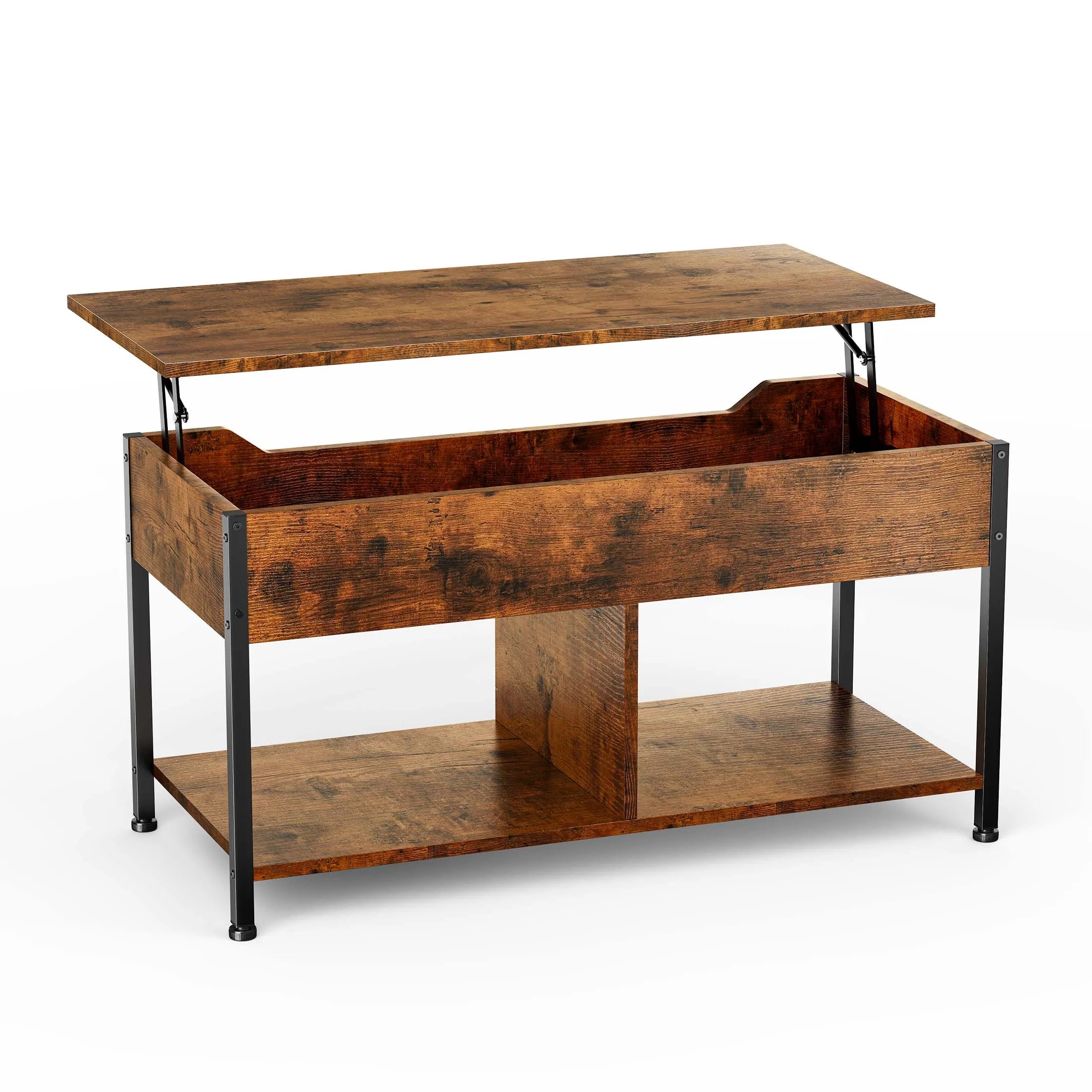 39" Lift Top Coffee Table with Storage Shelf Adjustable Wood Desk