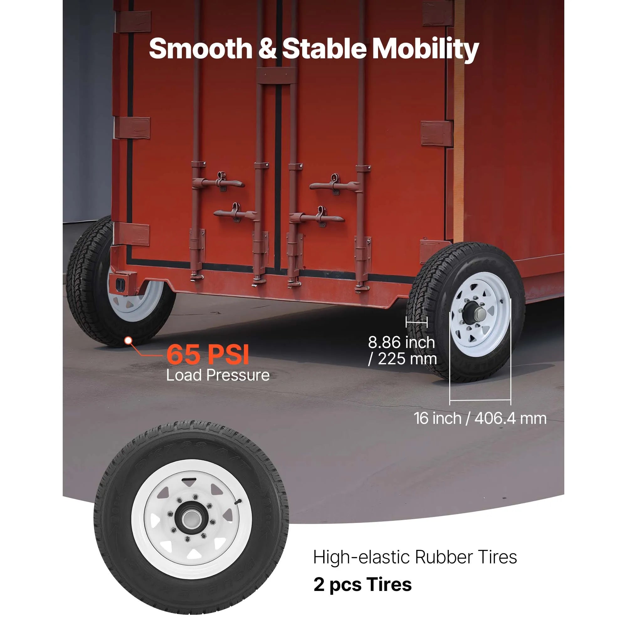 Shipping Container Wheels Kit 8800 lbs with 16in Tires & Jack