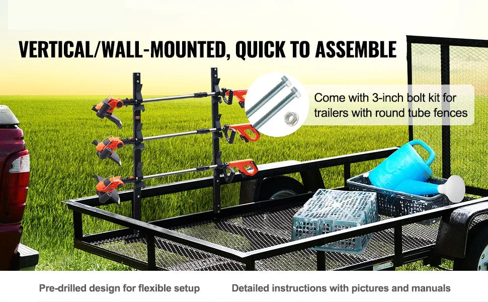 3-Place Weed Trimmer Rack with Lock Wall or Trailer Mount
