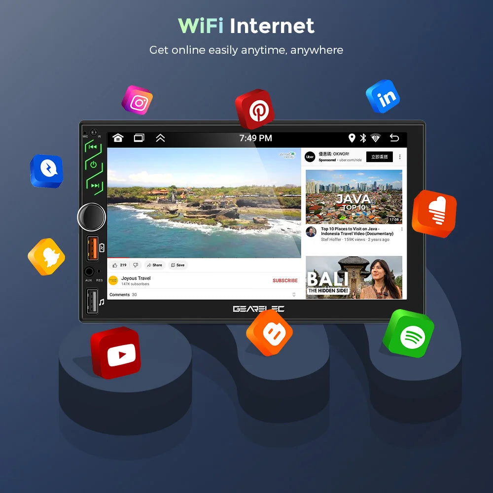 7 Inch Car Radio 2 Din Android 13 CarPlay Multimedia Player