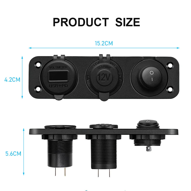 Разклонител за запалка 12V/24V с USB-C, волтметър и ключ