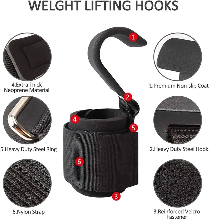 Viktlyftningskrokar med handledsband för säkert grepp vid träning