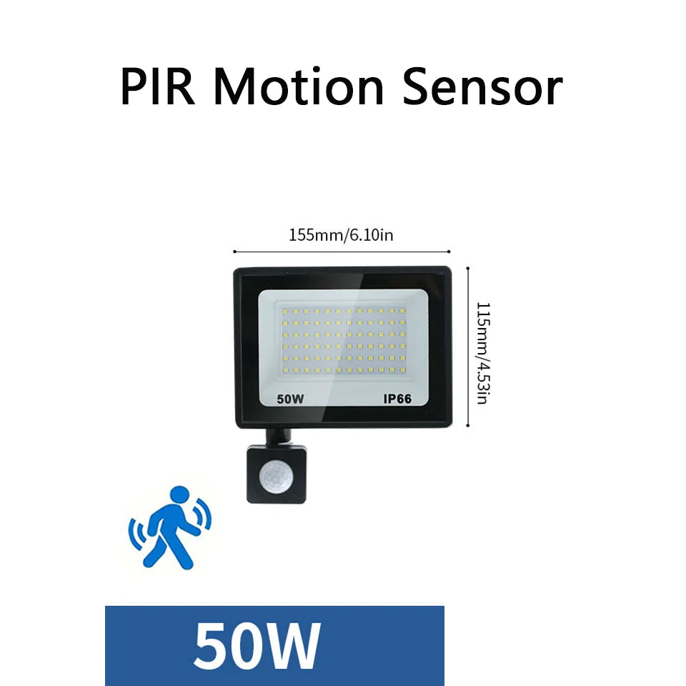 Proiector LED cu senzor de mișcare PIR, opțiuni de 10–300W