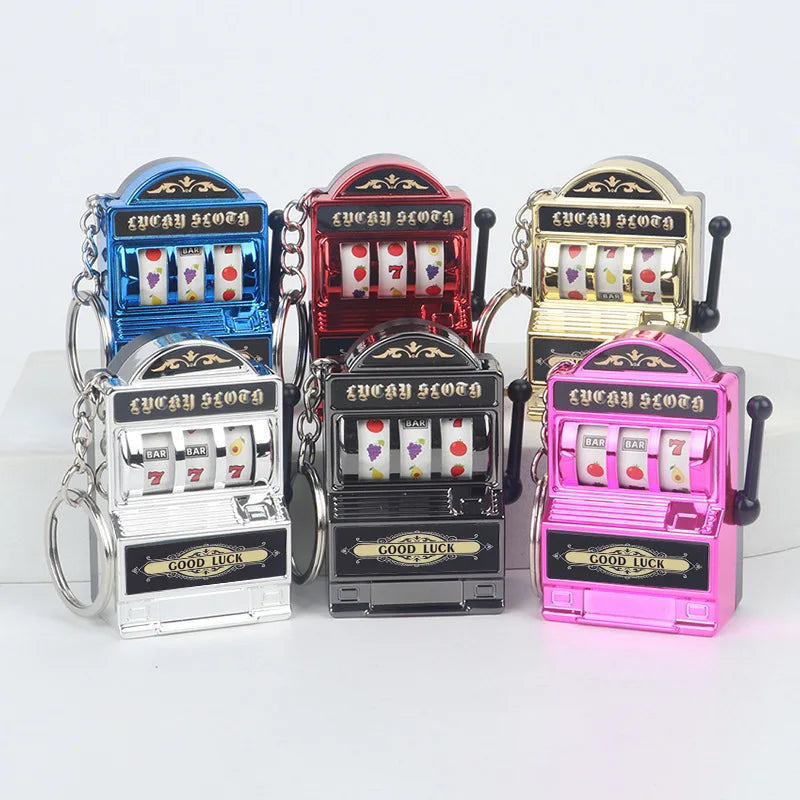 Fruit Slot Machine Keychain Lucky Charm Jackpot Keychains Mini Casino Pendant Bag Charm Novelty Gifts for Kids Adults 