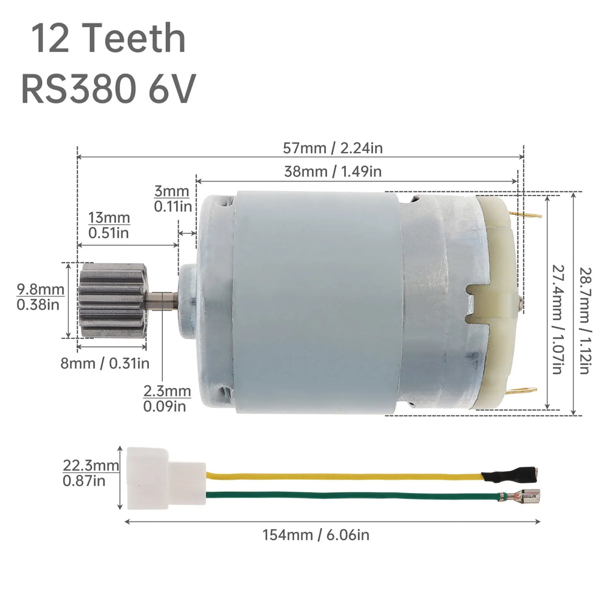 R380 R390 12-Tooth Gear Motor, 6 V or 12 V, Ride-On Car