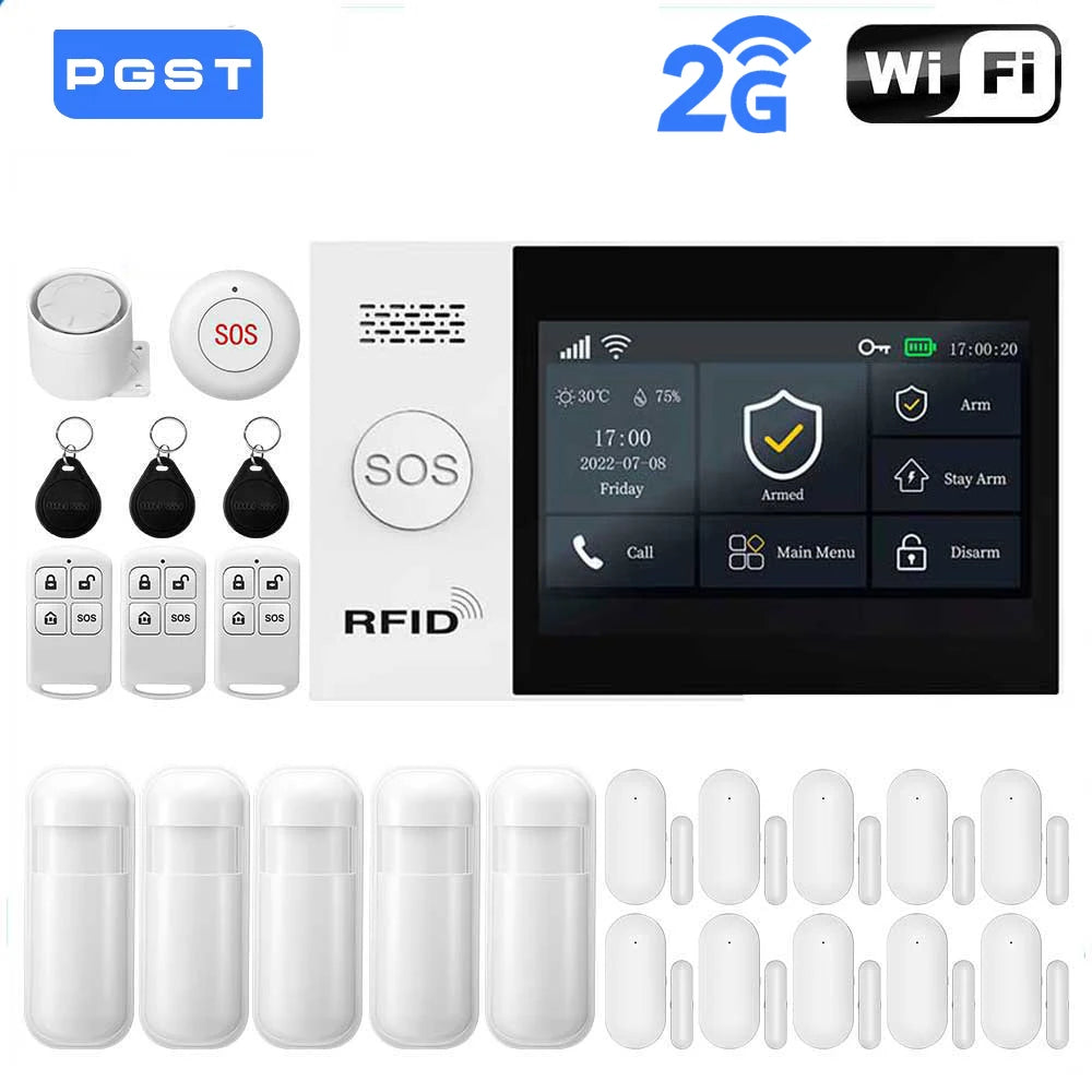 PGST Wireless Home Security Alarm System Work with Tuya 4G 2G GSM WIFI Smart Home 433MHz App Control With Alexa