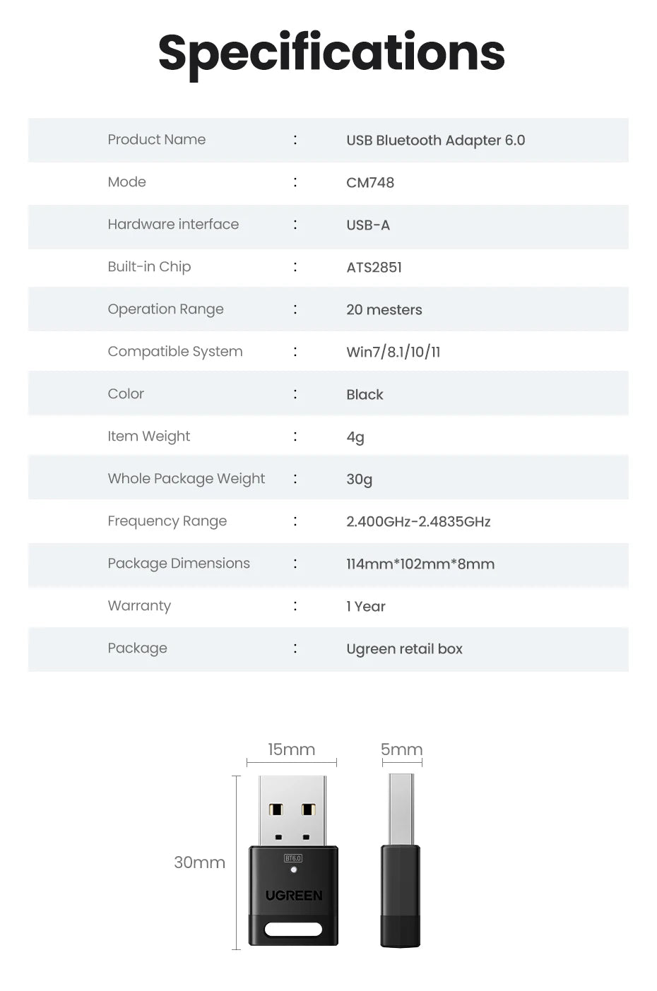 Adaptateur USB Bluetooth 6.0 pour PC