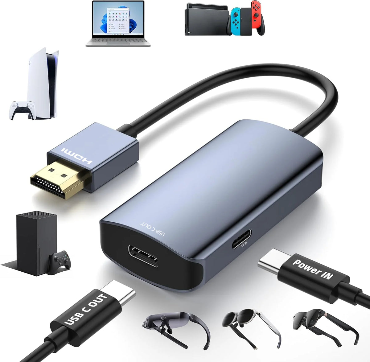 HDMI to USB-C Display Adapter with Power Input