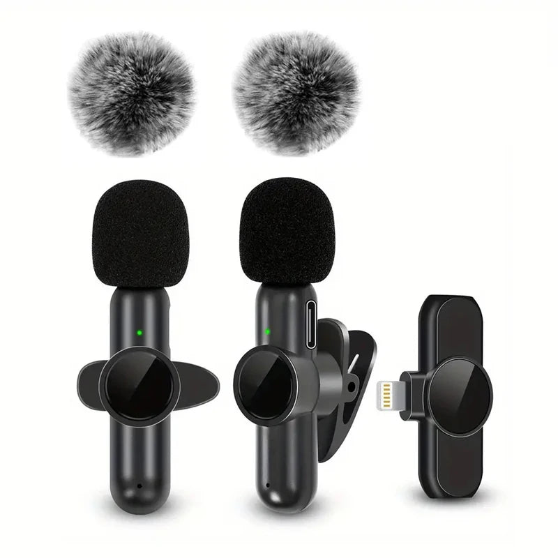 Wireless Clip-On Lavalier Microphone Set with Wind Covers