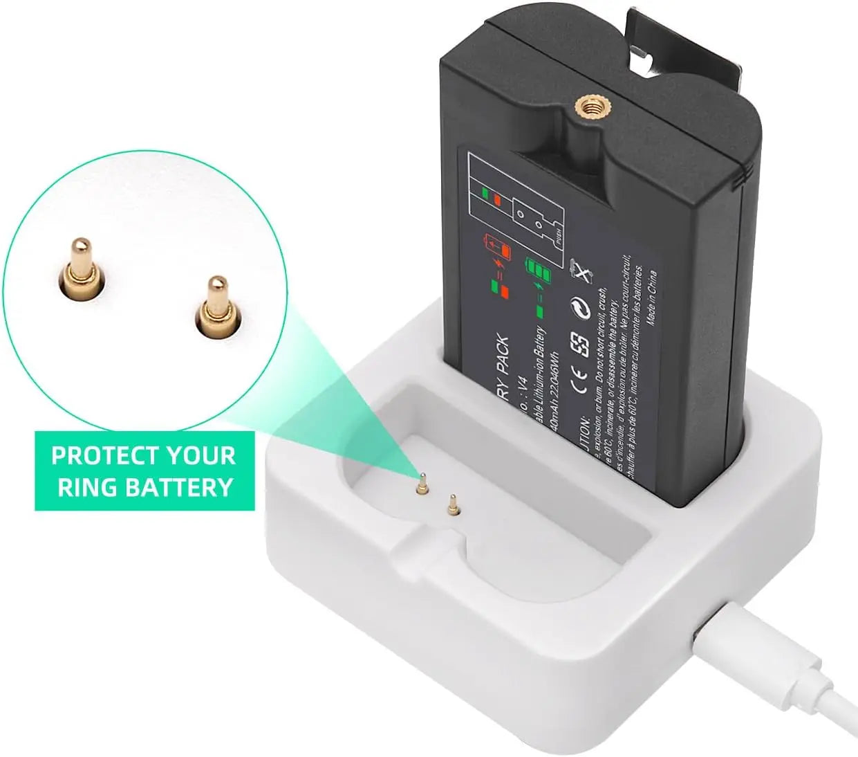 2-Pack 6040mAh Rechargeable Batteries with Charging Dock for Doorbells