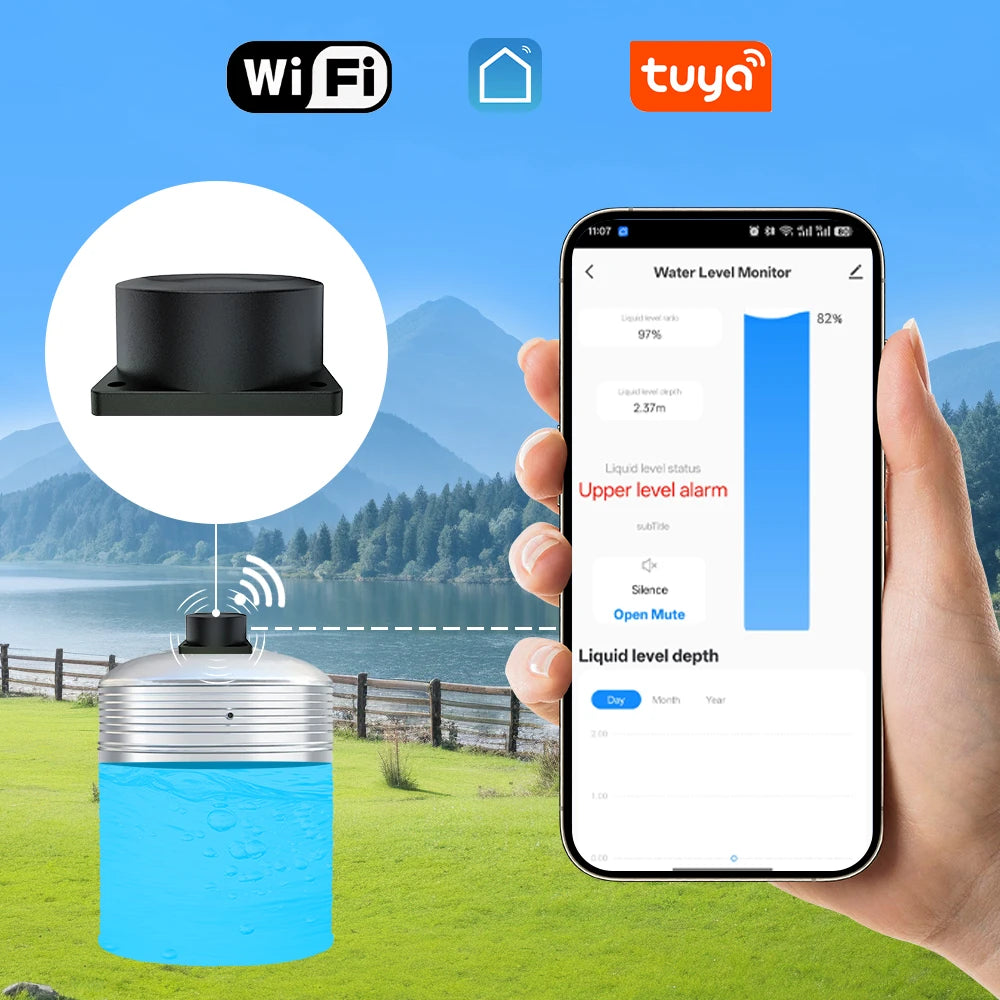 Wi-Fi Ultrasonic Tank Level Monitor - Tuya