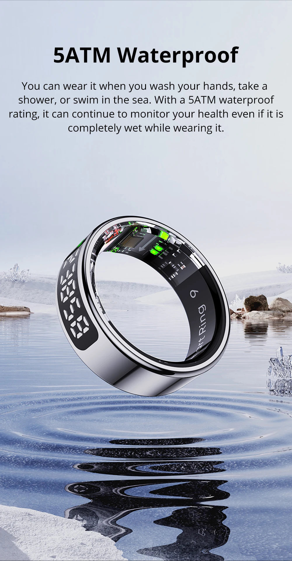 2025 COLMI R12 Smart Ring with Display Screen and Touch, Wireless Charging, Health Manager, 5 ATM Waterproof For Men Women 
