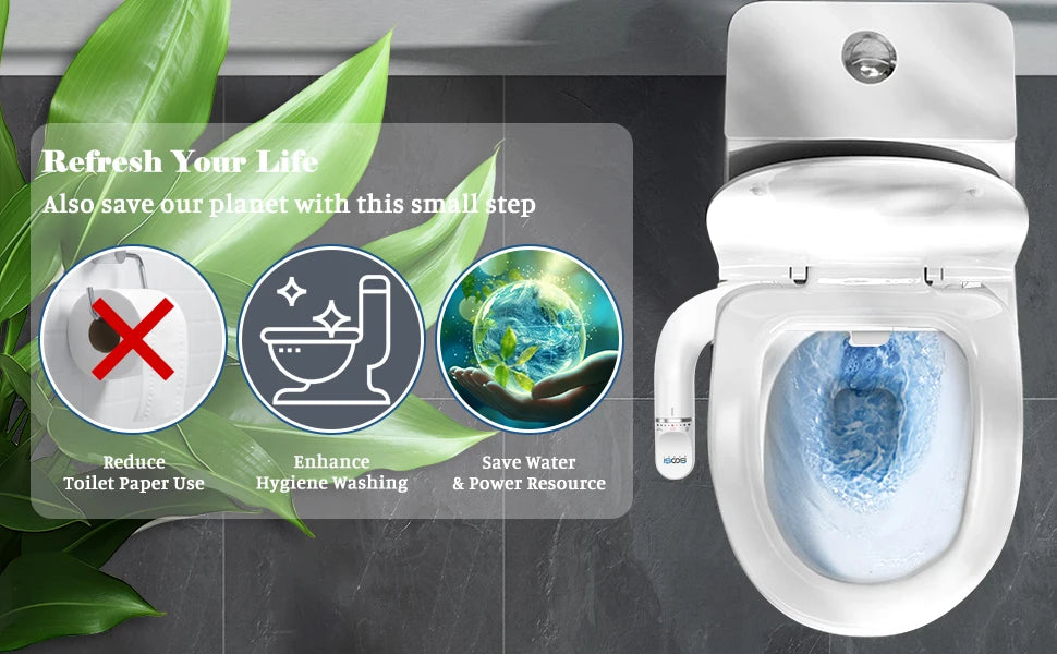 Toilet Seat Bidet Attachment Ultra-Slim Double Nozzle Adjustable Water Pressure Non-Electric Sprayer