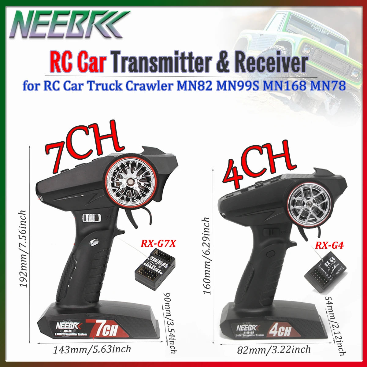 2.4GHz RC Car Radio System - 4 or 7 Channels