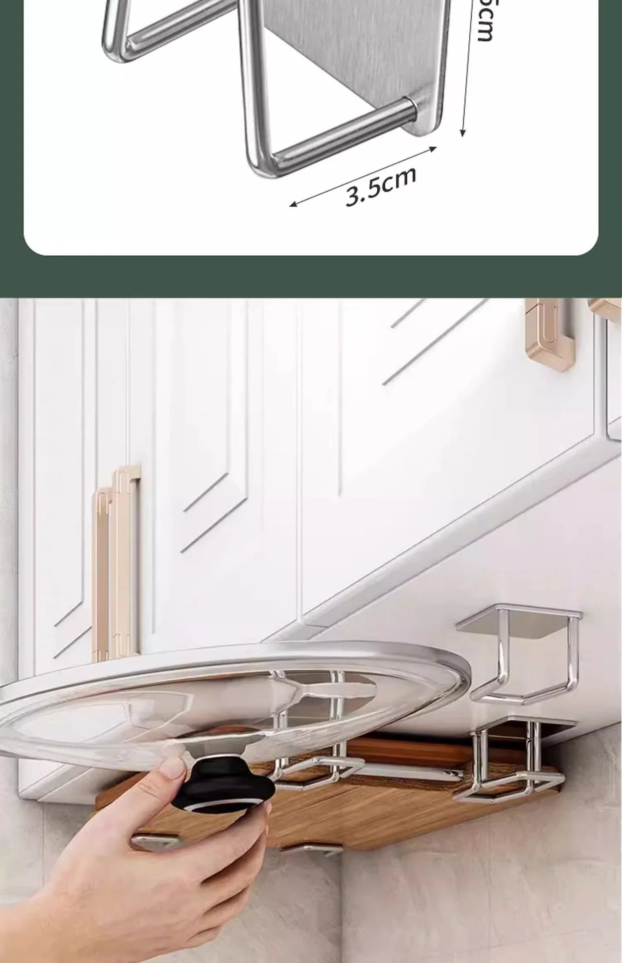 Kitchen Non Perforated Stainless Steel Storage Rack, Wall Mounted Pot Cover Rack, Cabinet Bottom Cutting Board Storage Rack 