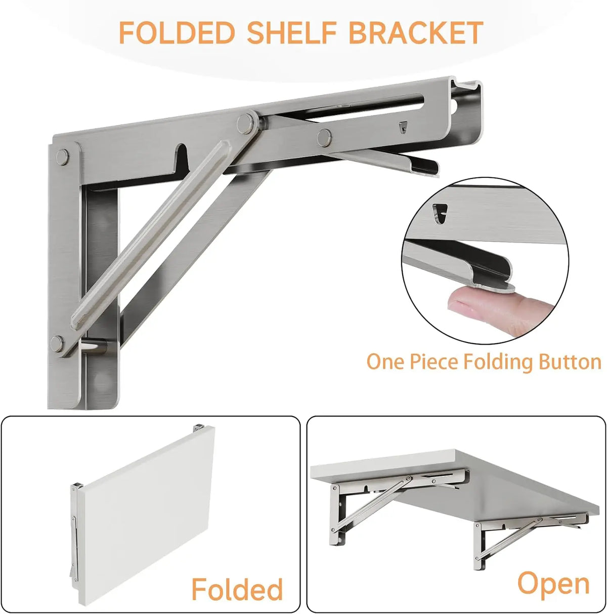 Folding Stainless-Steel Shelf Brackets, Pair