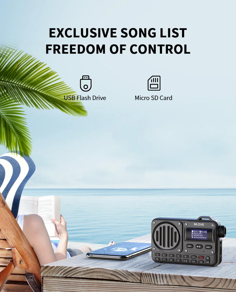 MLOVE BV800 Super-Portable Bluetooth Speaker with FM Radio,LCD Screen Display, Antenna, AUX Input, USB Disk, TF Card, MP3 Player 