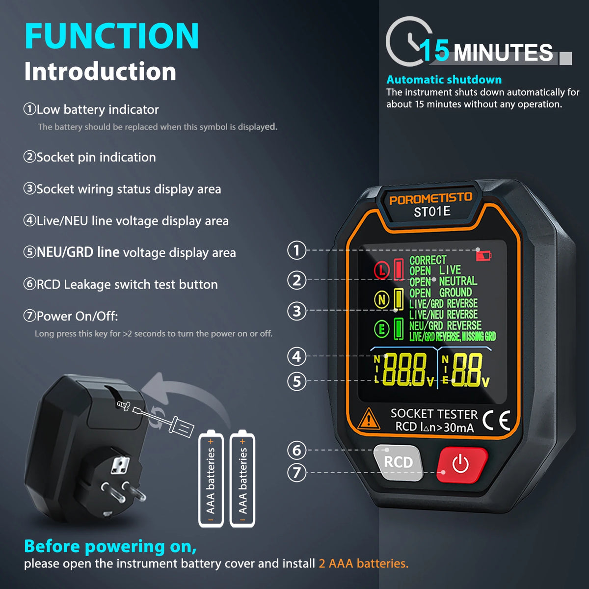ST01 Digital Socket Tester - Plug Options