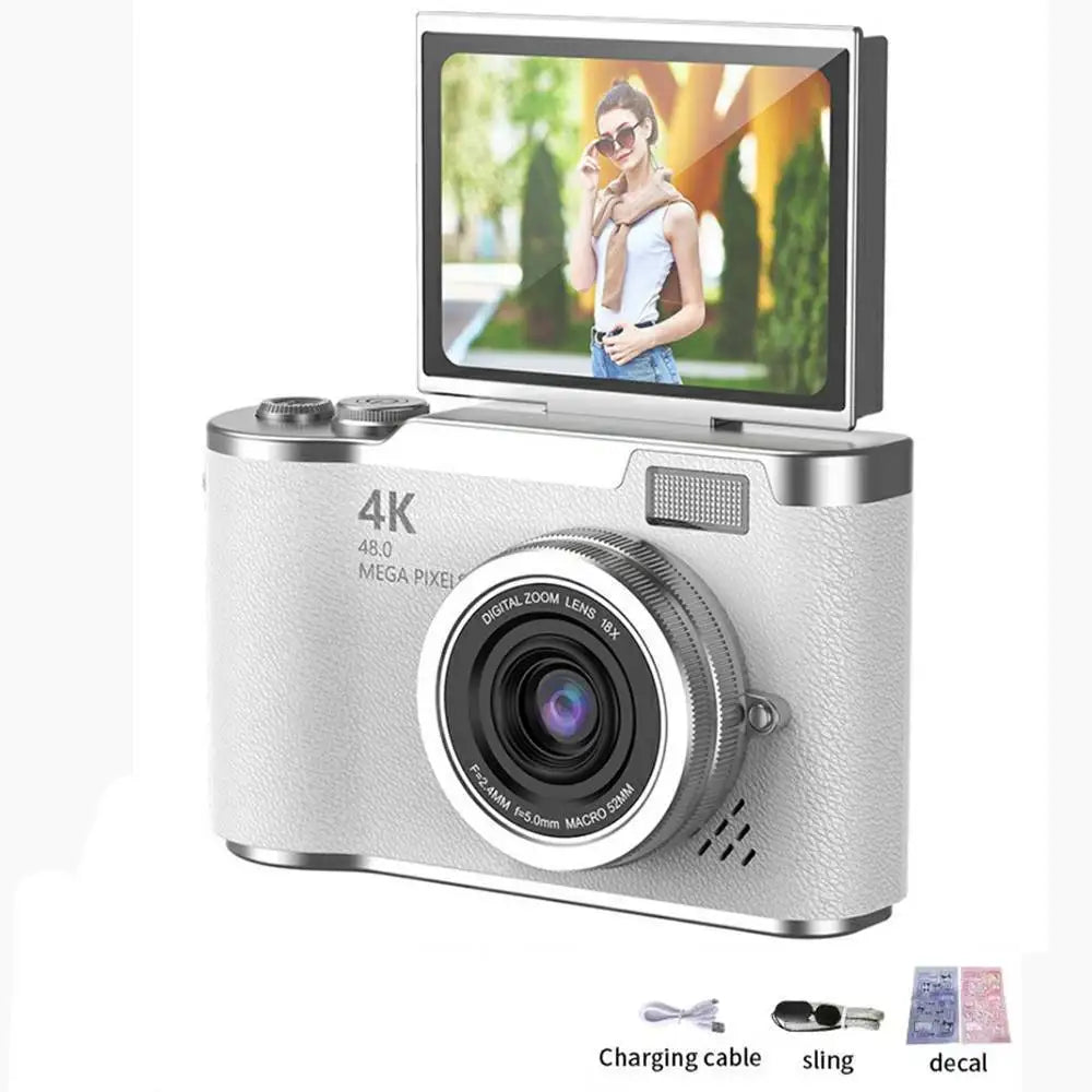 4K Digital Camera with 48MP, 8X Zoom, 180° Flip Screen, 32GB Card