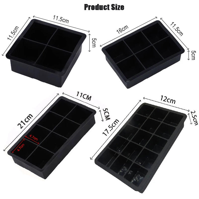 4/6/8/15 Grid Big Ice Tray Mold Giant Jumbo Large Food Grade Silicone Ice Cube Square Tray Mold DIY Ice Maker Ice Cube Tray 