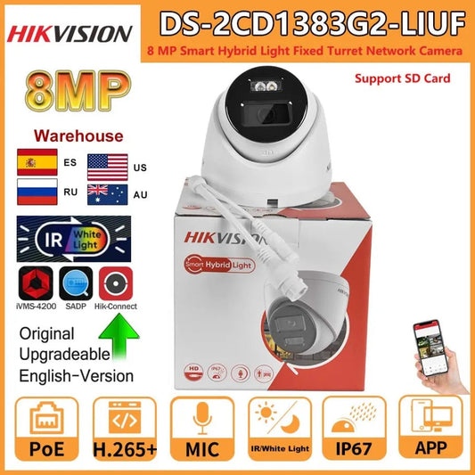 Hikvision 8MP IP Camera DS-2CD1383G2-LIUF Built-in Mic Dual-Light 4K Smart Hybrid Light With ColorVu Fixed Turret Network Camera Spy-shop.com