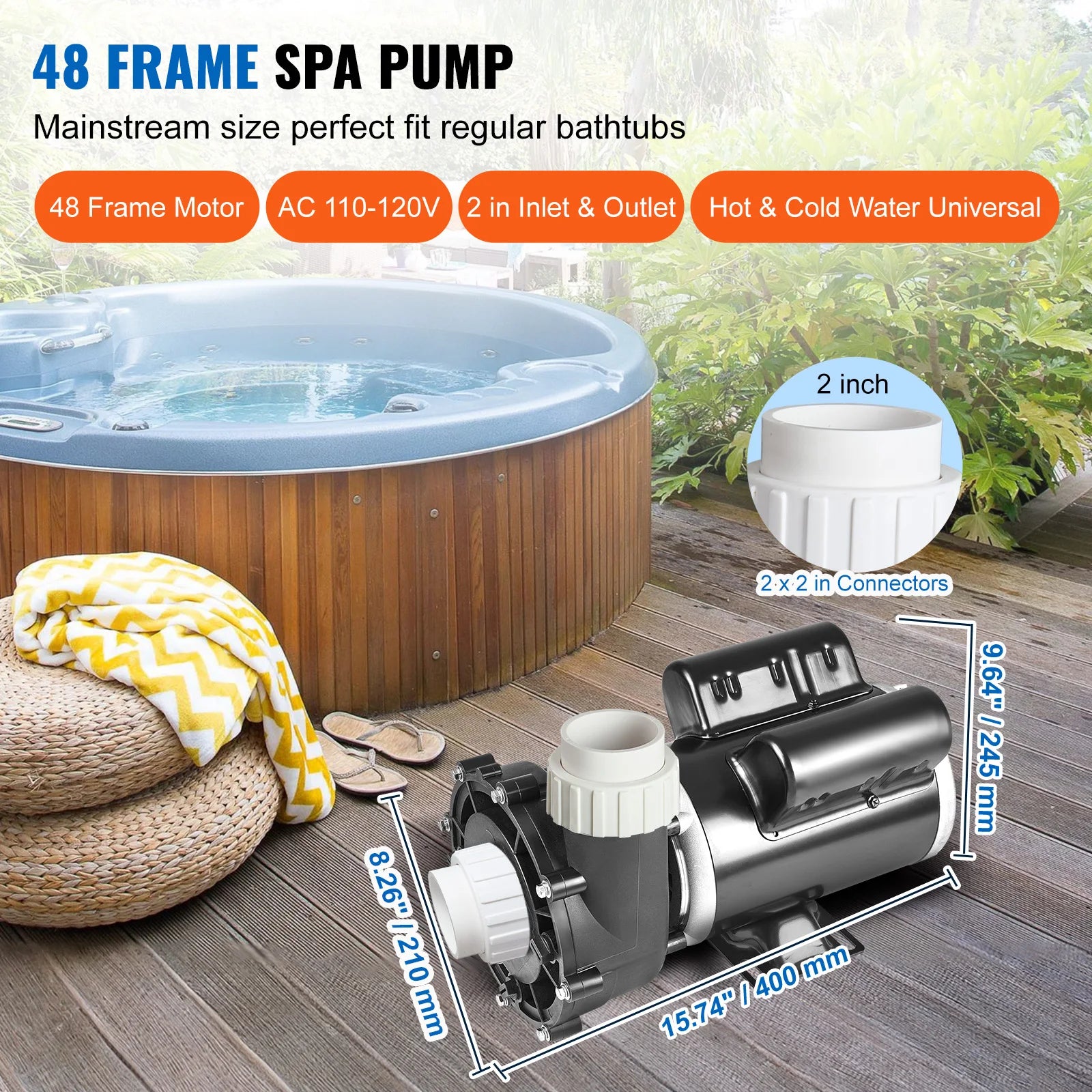 SucceBuy 2 Ταχύτητα SPA Αντλία 48/56-Πλαίσιο AC110-120V SPA Αντλία 1.5HP/3HP/4HP Υψηλή Ταχύτητα Διάμετρος 2'' Θέση 90° Περιστροφικό Διασύνδεση για υδρομασάζ