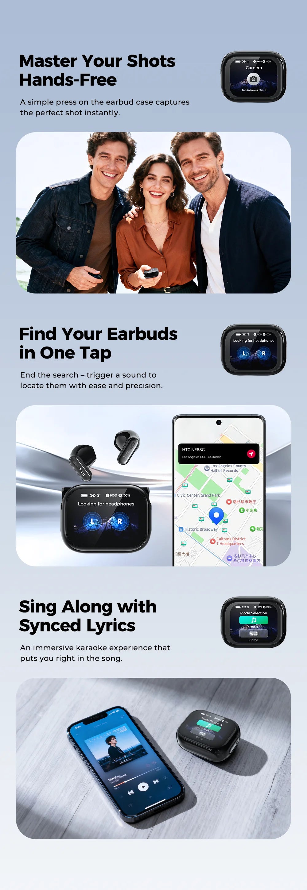 Smart AI Translator HTC NE68 Wireless Bluetooth Earphones With Mic Clear Sound Earbuds Low latency Translation 40Hrs Playback