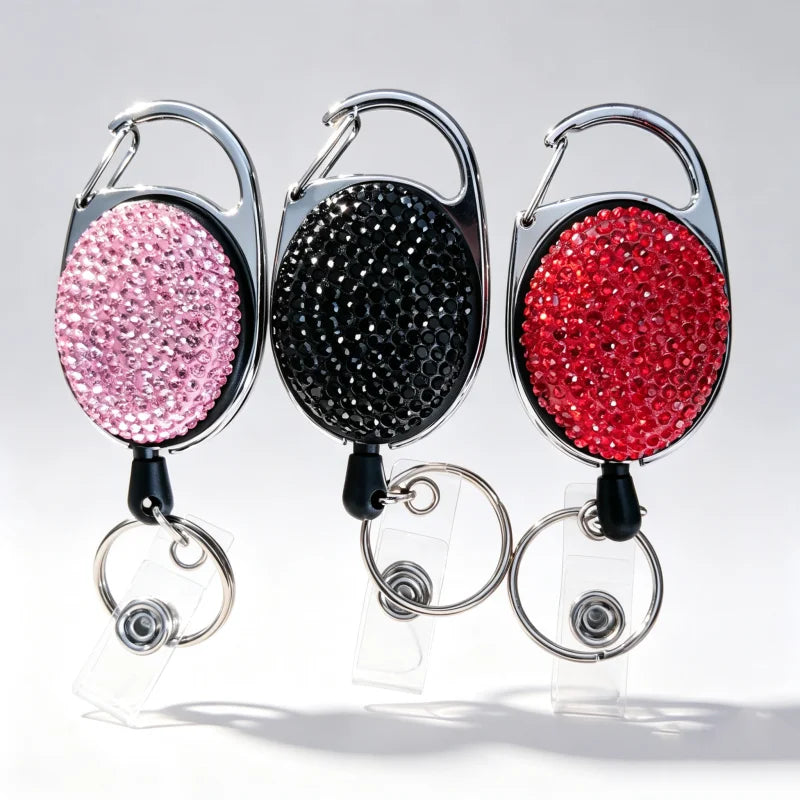 Retractable Crystal ID Badge Reel Keychain