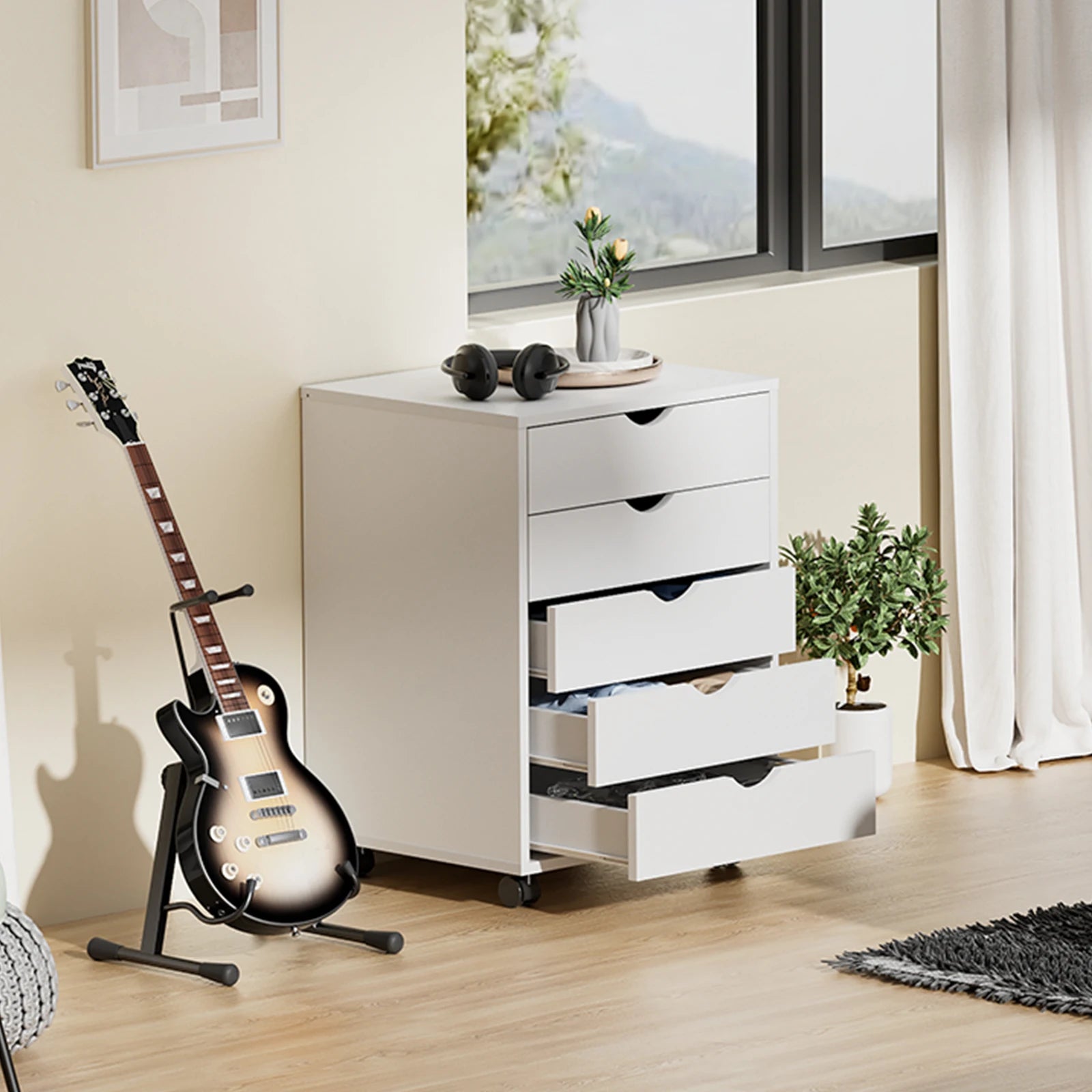 5 Drawer Rolling Storage Cabinet with Wheels Modern Organizer