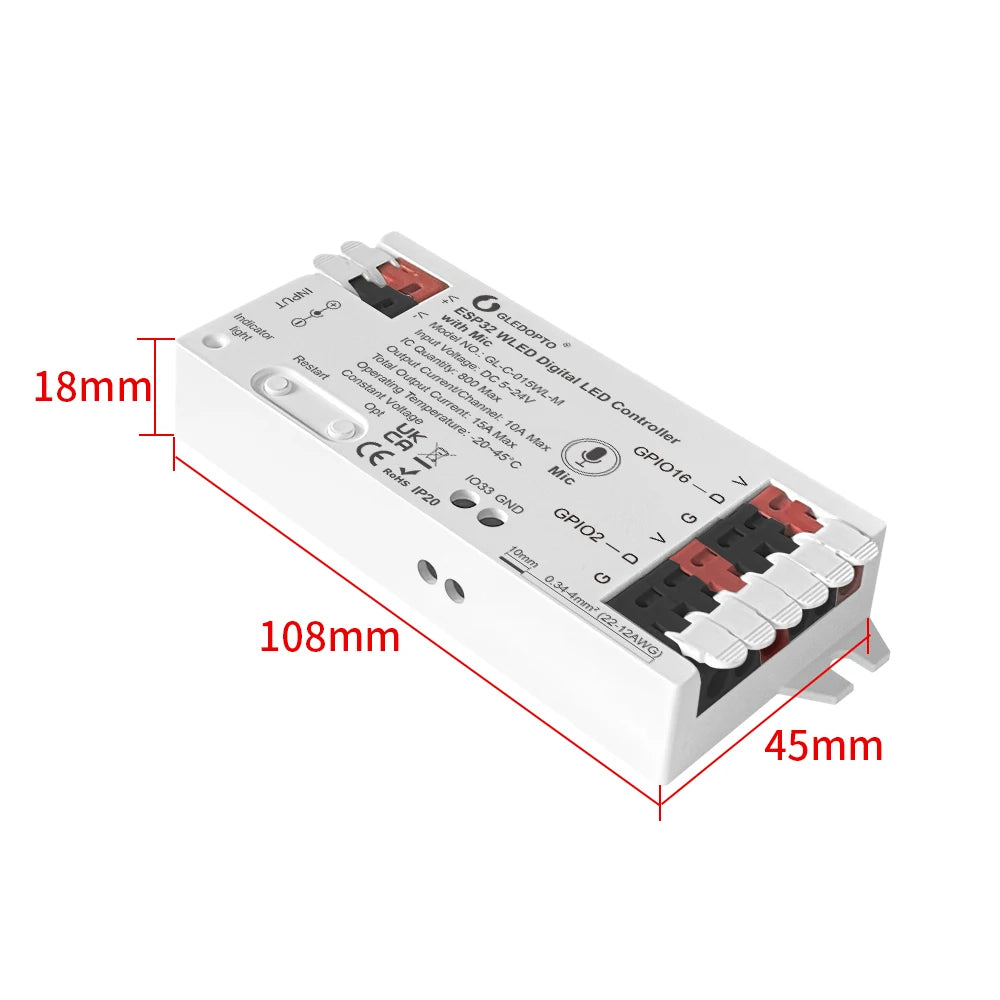 Controlador LED direccionable ESP32 WLED con micrófono