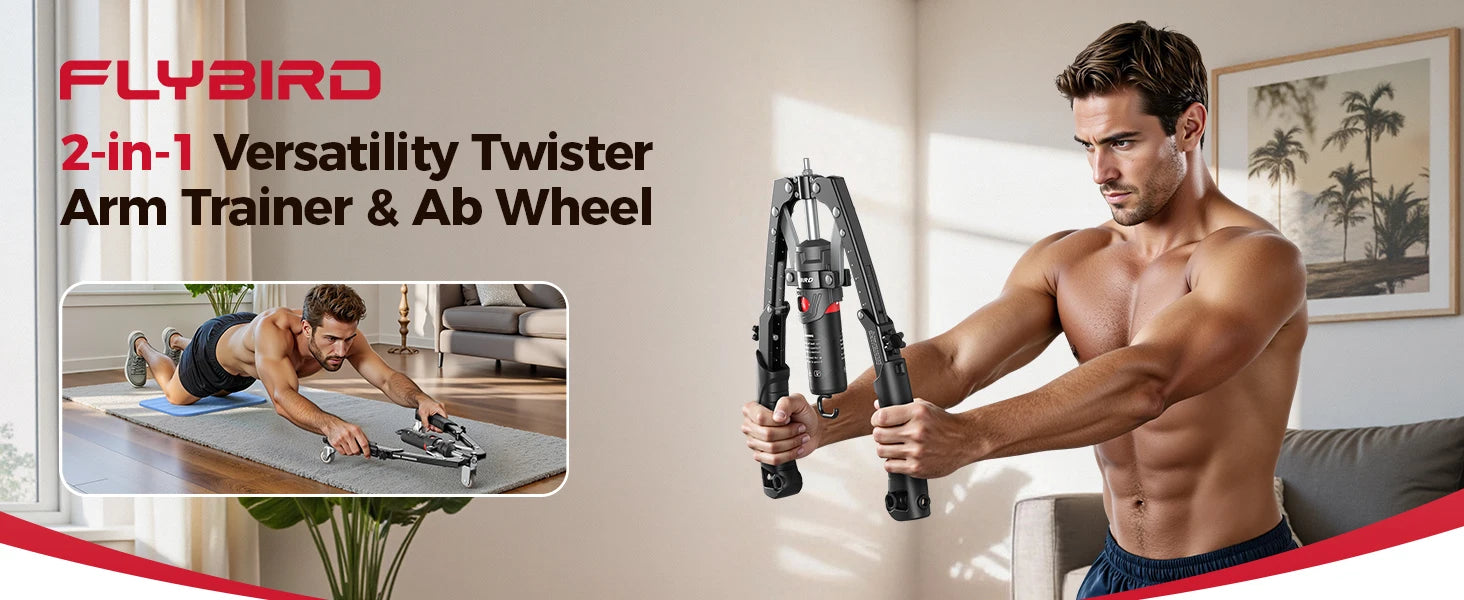 3-in-1 Adjustable Arm Trainer with Ab Roller & Hydraulic Resistance