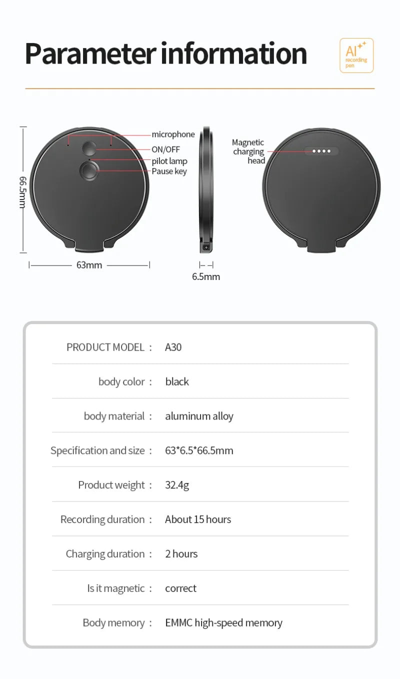 AI ChatGPT Voice Recorder 8-128GB Mini Keychain Magnetic Dictaphone 256GB Intelligent Summarization Real-Time Recording Device