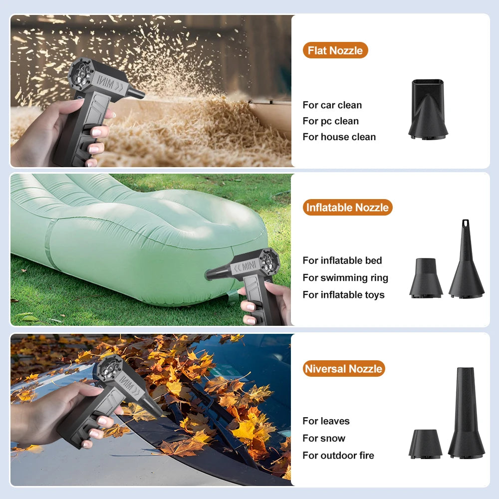 Type-C Charging Car Fan Cleaning Blower Tool 130000RPM Turbo Jet Fan 5 Outlet Nozzles Blowing Snow Electric Air Duster Portable 