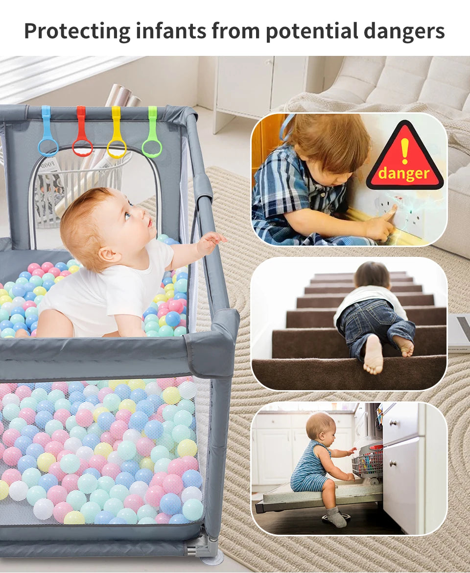 Baby Playpen Child Safety Fence with Pull Rings and Ball Box